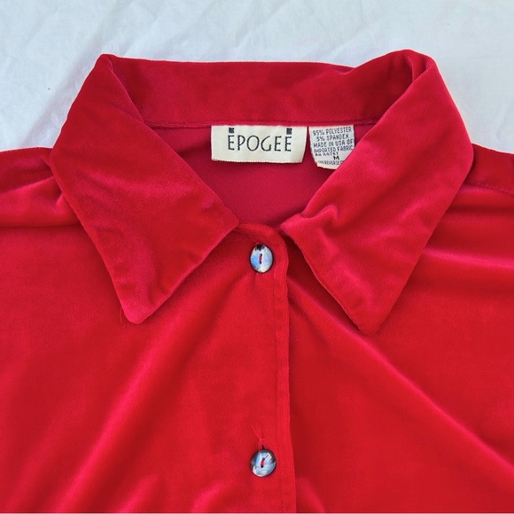 Vintage 90s Epogee Bright Velour Collared Button-Front Tunic Top - Picture 5 of 11